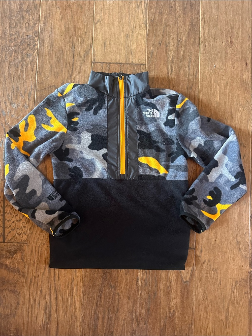 The North Face Youth Grey Camo Half-Zip Pullover with Gold / Yellow Accents
